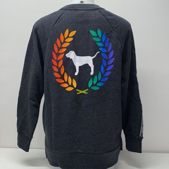 🔥Victoria Secret Pink logo rainbow Sweater Sz Xs(run big ) New